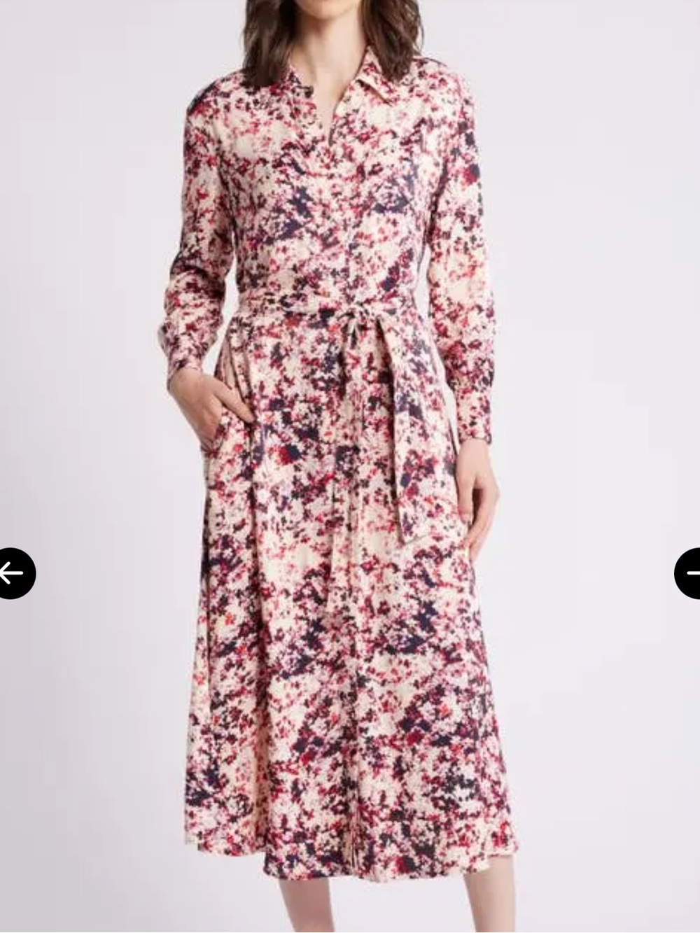 Boss Hugo Boss Sz 6 Dress Davivio Long Sleeve Tie belt Floral Shirtdress Midi